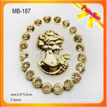 MB187 Personalizado Metal Lady Head logotipo Tag Para Emblema Bolsa Emblema Metal Rhinestone Badge